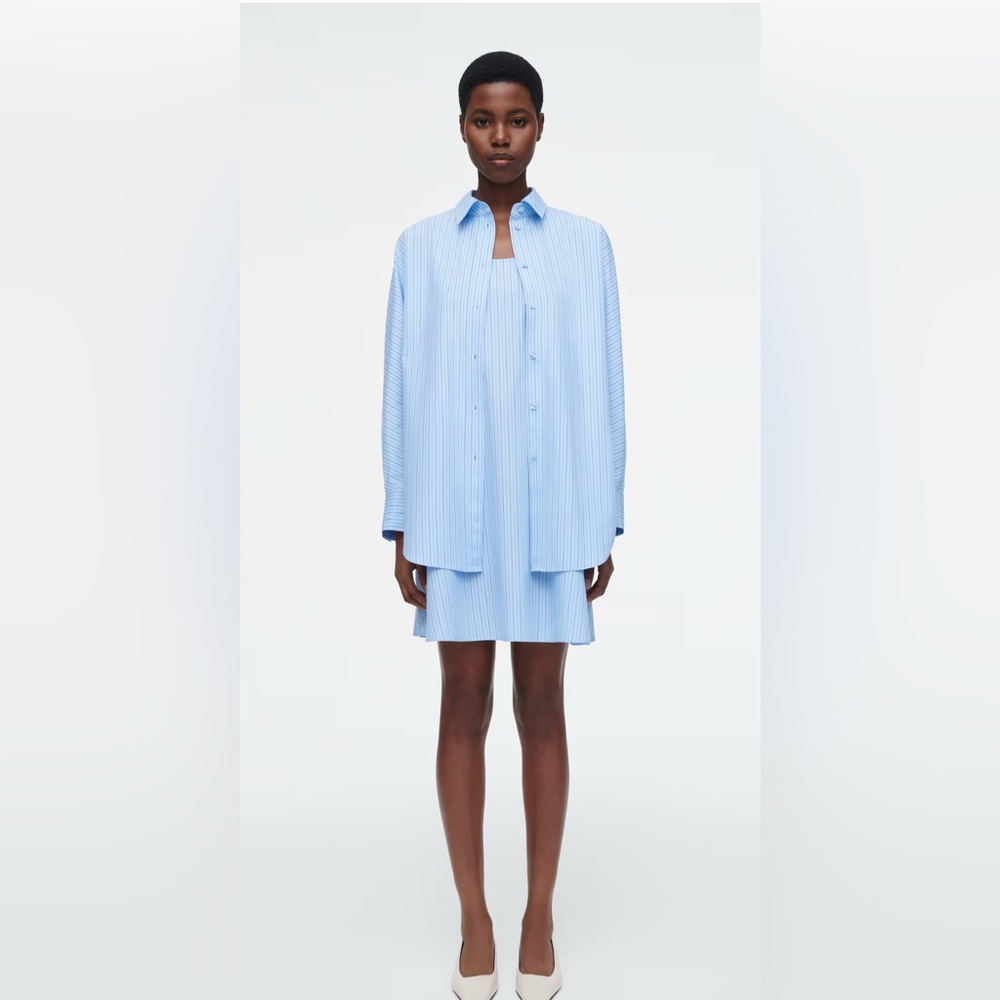 COS LAYERED STRIPED TRAPEZE SHIRT DRESS	size 4